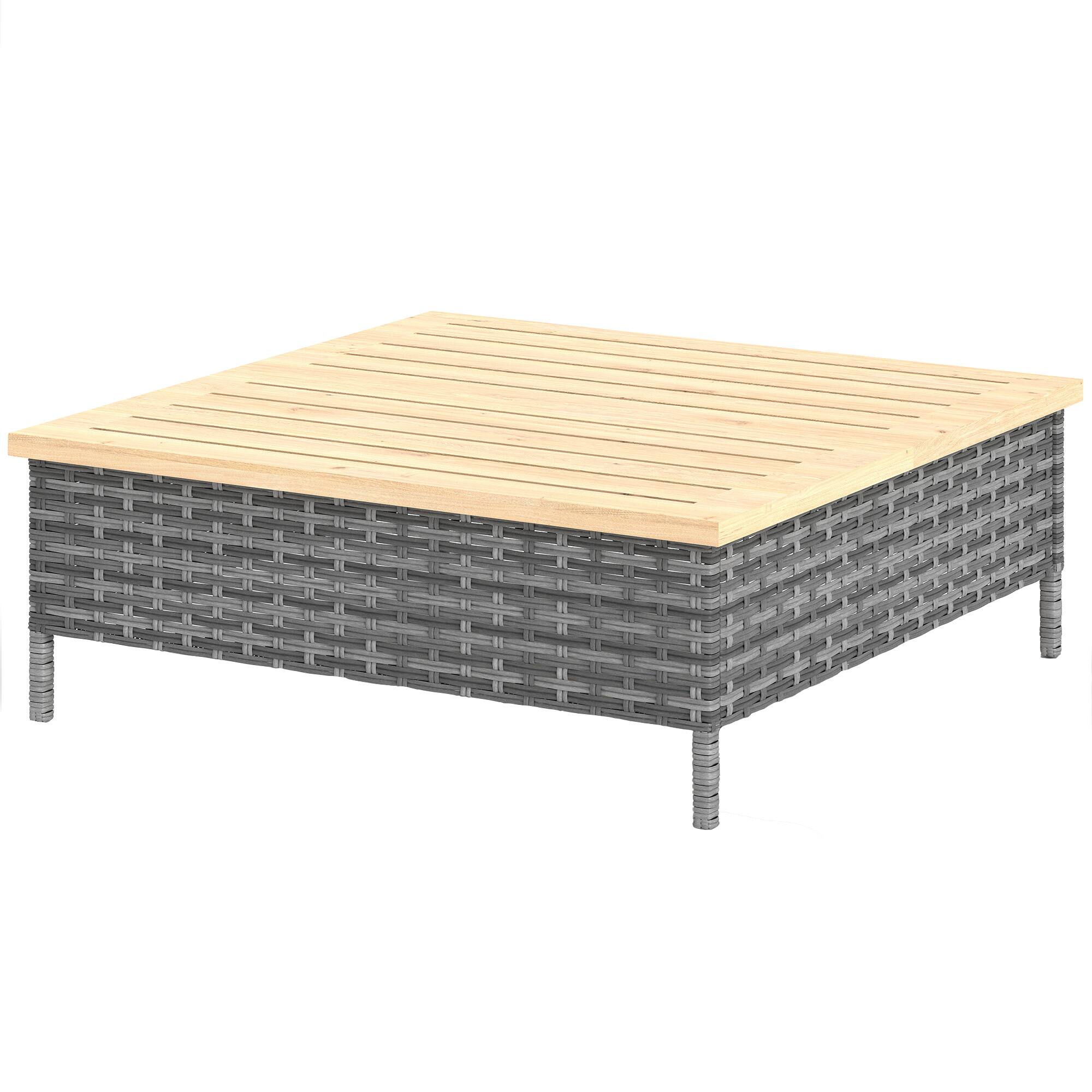 Outsunny - Outdoor Side Table with PE Rattan, Patio End Table with Natural Fir Wood Top, Weather Resistant Accent Table - Gray