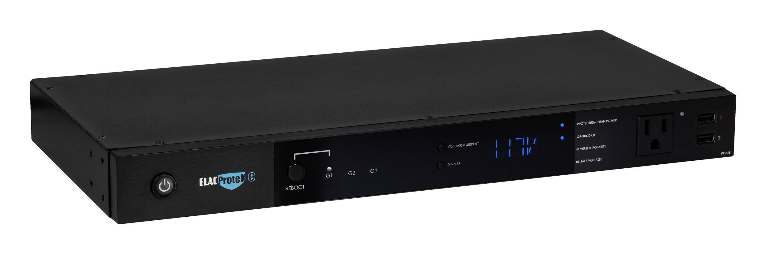 Alt View 1. ELAC ProteK - 9 Outlet/2 USB Component 3240 Joules Surge Protector/Power Conditioner - Black.