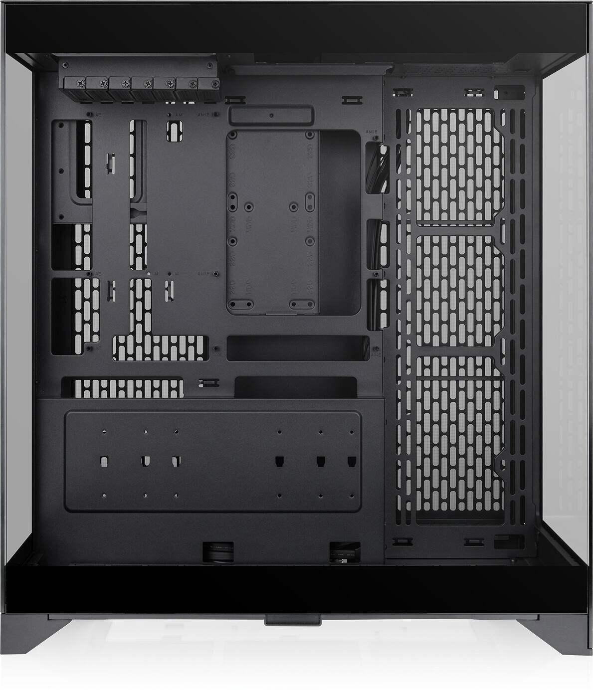 There is no text on the image. The image shows the inside of a computer tower, with its components exposed.