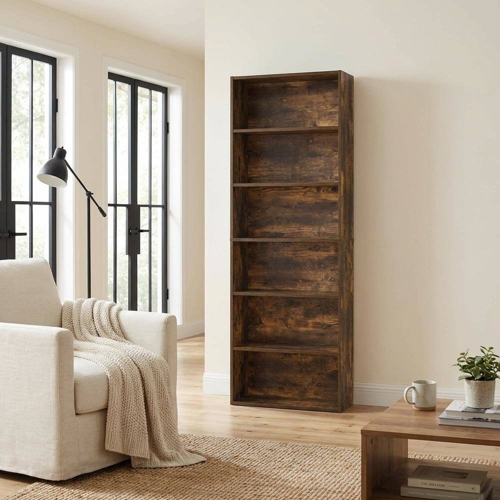 Left. FurniFact - Wood Bookcase in Brown with Spacious Shelving for Organization - Amber Pine.