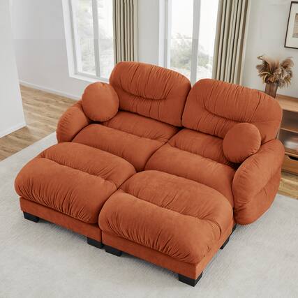 Front. Anysun - L Shape 2-Seater Modular Sofa with 2 Ottomans, High-Density Foam & Curved Armrests, Pleated Design for Living Room - Orange.