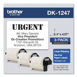 Brother - DK12473PK 4.07 in. x 6.4 in. Die-Cut Shipping Labels - (3-Rolls/Pack) - White
