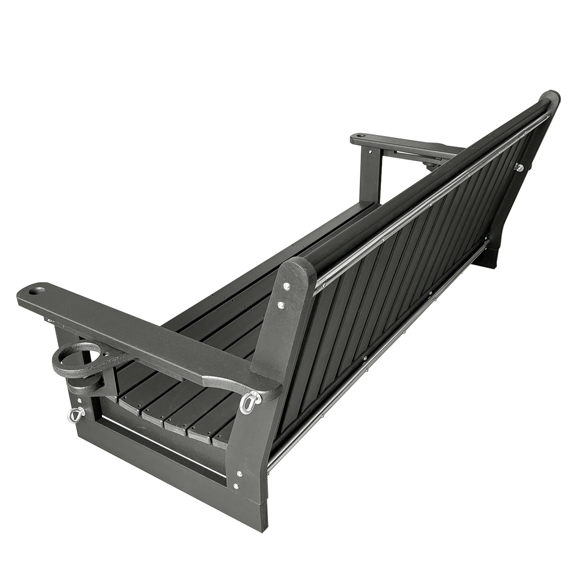Alt View 4. Fortune Candy - HDPE 5 ft Porch Swing Bench with Cupholders, High Backrest and Deep Contoured Seat for Outdoor Patio Garden (3-Seater) - Gray.