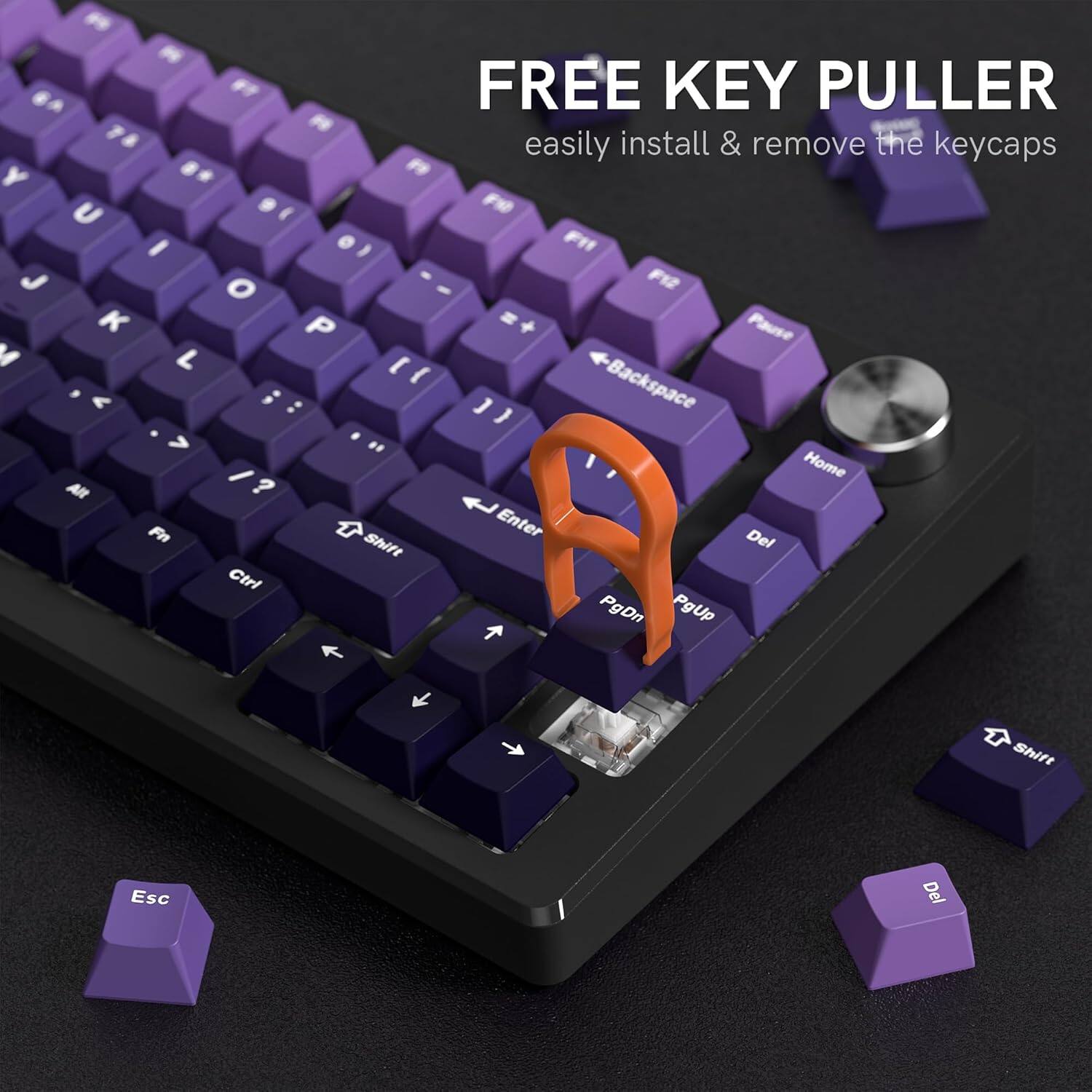 3 - FREE KEY PULLER  
easily install & remove the keycaps  

Y U I O P  
K L ; '  
Backspace  
7 8 9 0 -  
Home Alt Fn Enter Del Shift Ctrl PgDn PgUp Shift Esc Del