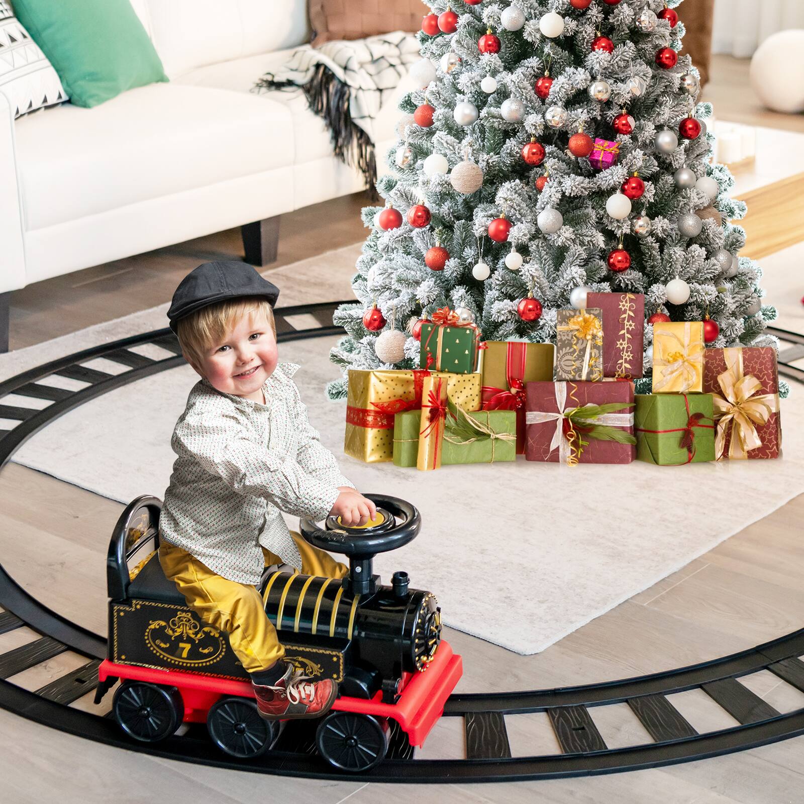 Alt View 3. Gymax - Gymax 6V Electric Kids Ride On Train Motorized Train Toy w/ Track & 6 Wheels Black - Black.