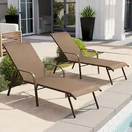 Crestlive Products - Outdoor Lounger Aluminum Adjustable Chaise Lounge Chairs with Arms (Set of 2) - Brown