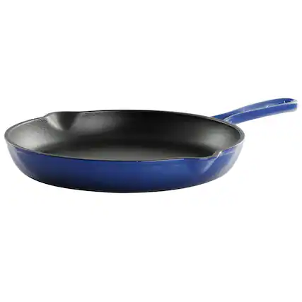 Front. Mega Chef - MegaChef Round 10.25 Inch Enameled Cast Iron Skillet in Gradient Dark Blue - Dark Blue.