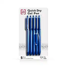TRU RED - Retractable Quick Dry Gel Pens, Fine Point, 0.5mm, 5/Pack - Blue