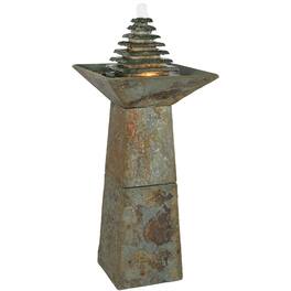 Sunnydaze - Layered Slate Pyramid Water Fountain with LED Lights - 40 in - Gray