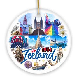 OrnamentallyYou - Artistically Majestic Iceland Landmarks Ornament Cultural Norse and Viking Gift Circle - Multi-colored