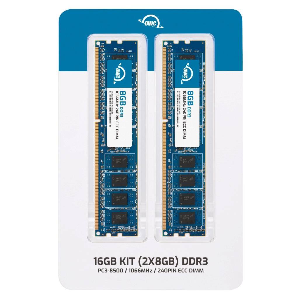 OWC HW990L 8GB 240PIN DDR3 ECC DIMM  
1066MHz 240PIN ECC DIMM  
16GB KIT (2X8GB) DDR3  
PC3-8500 / 1066MHz / 240PIN ECC DIMM
