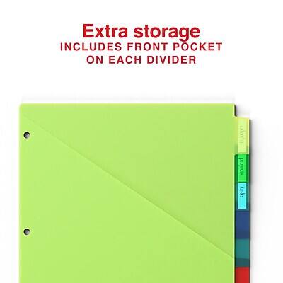 Extra storage  
INCLUDES FRONT POCKET ON EACH DIVIDER