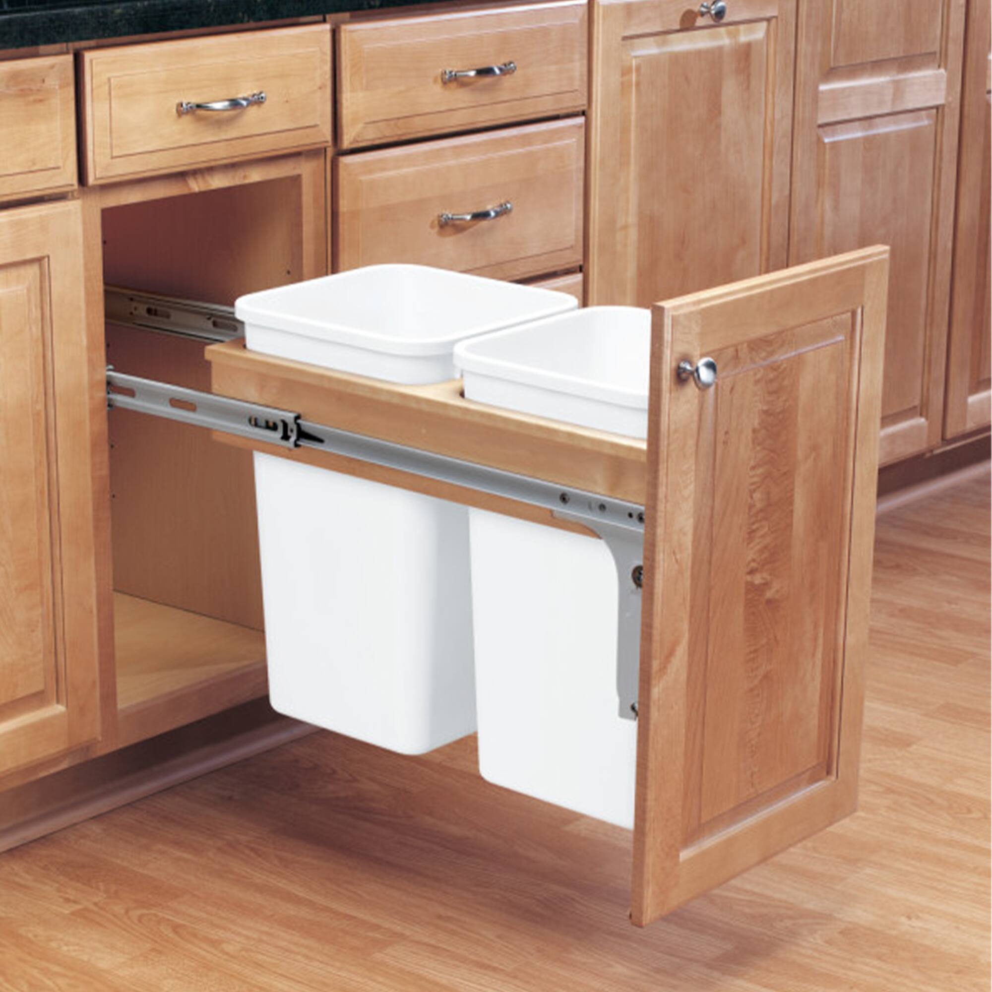 Alt View 1. Rev-A-Shelf - Rev-A-Shelf Double Pullout Top Mount Trash Cans 27 qt., White, 4WCTM-15DM2-162 - Light Brown.