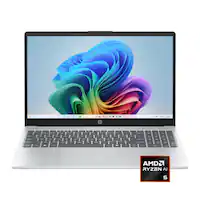 HP - OmniBook 3 - Copilot+ PC - 15.6" Full HD Touch-Screen Laptop - AMD Ryzen 5 AI 5 330 2025 - 16GB Memory - 512GB SSD - Glacier Silver - Front_Zoom