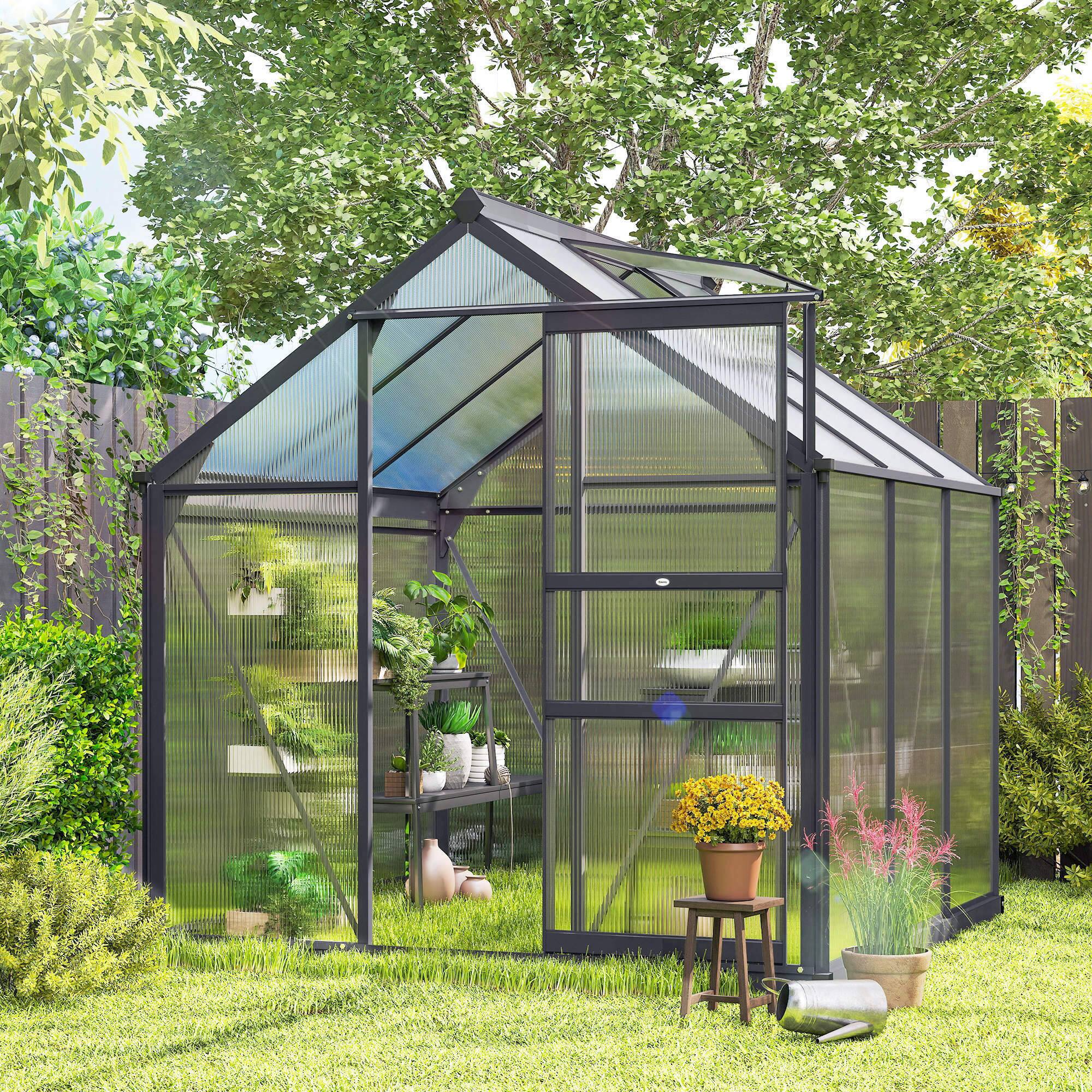 Alt View 7. Outsunny - Polycarbonate Greenhouse, Heavy Duty Outdoor Aluminum Walk-in Green House Kit Vent Door.