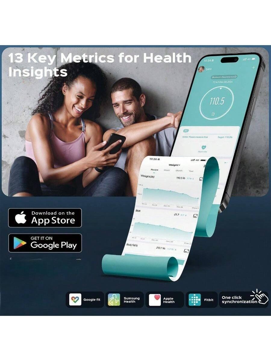 13 Key Metrics for Health Insights

110.5 lb

Download on the App Store

GET IT ON Google Play

Google fit Samsung Health Apple Health Fitbit One click synchronization