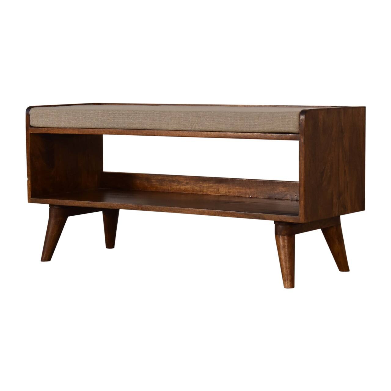 Angle. Artisan Furniture - Artisan Furniture Solid Wood Mud Linen Nordic Storage Bench, Upholstered, 1 Open Slot, Brown & White - Brown & White.