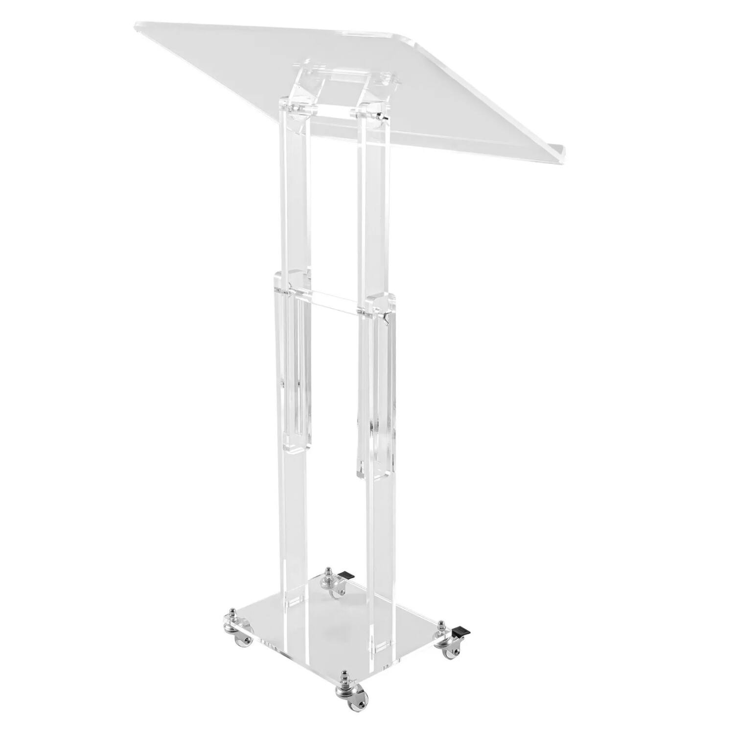 Left. Stock Preferred - Clear Acrylic Lectern with Adjustable Height & Tilt - White.