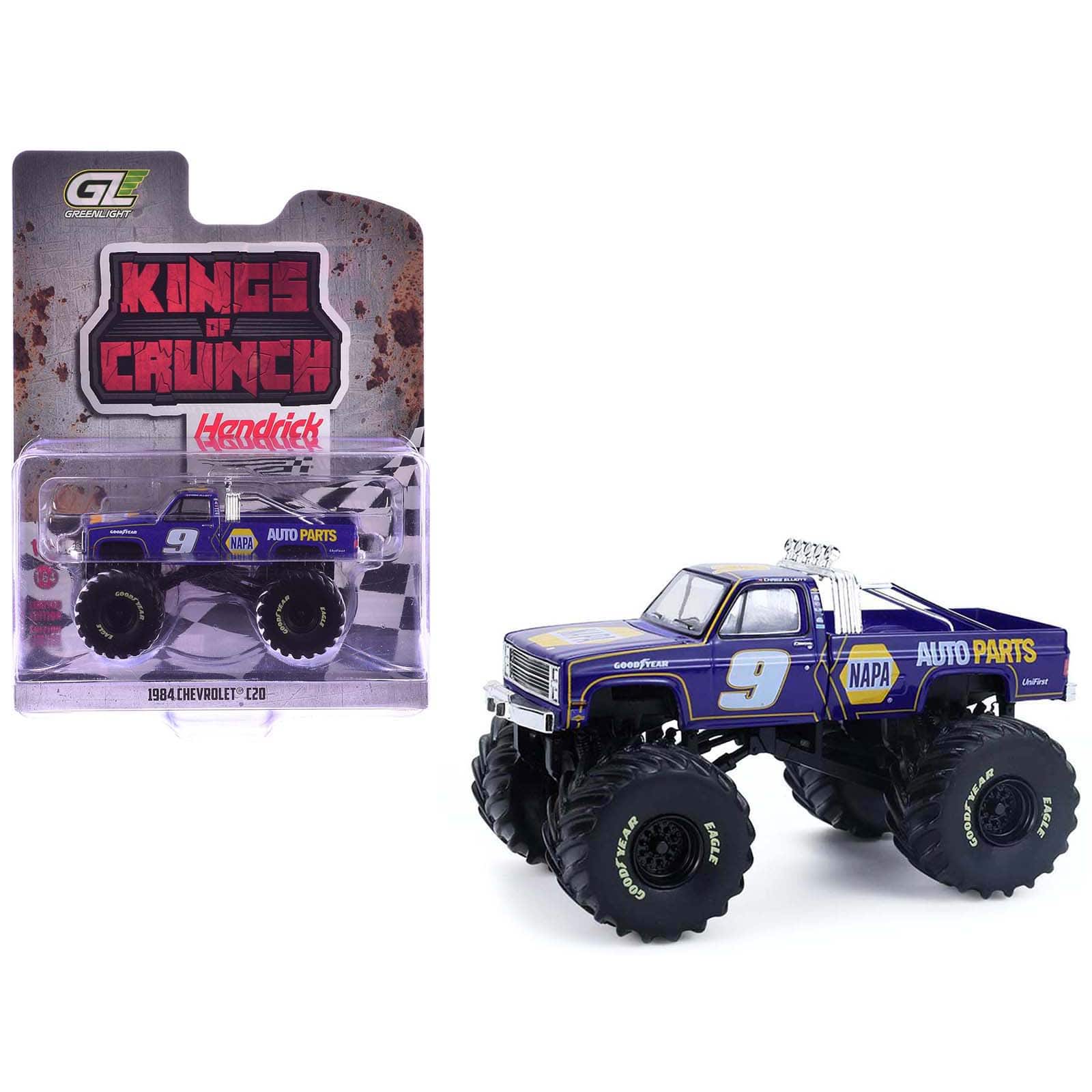 "1984 Chevrolet C20 Monster Truck #9 ""NAPA"" Blue with Graphics 1/64 Diecast Model Car by Greenlight" price history on PriceWatchPro