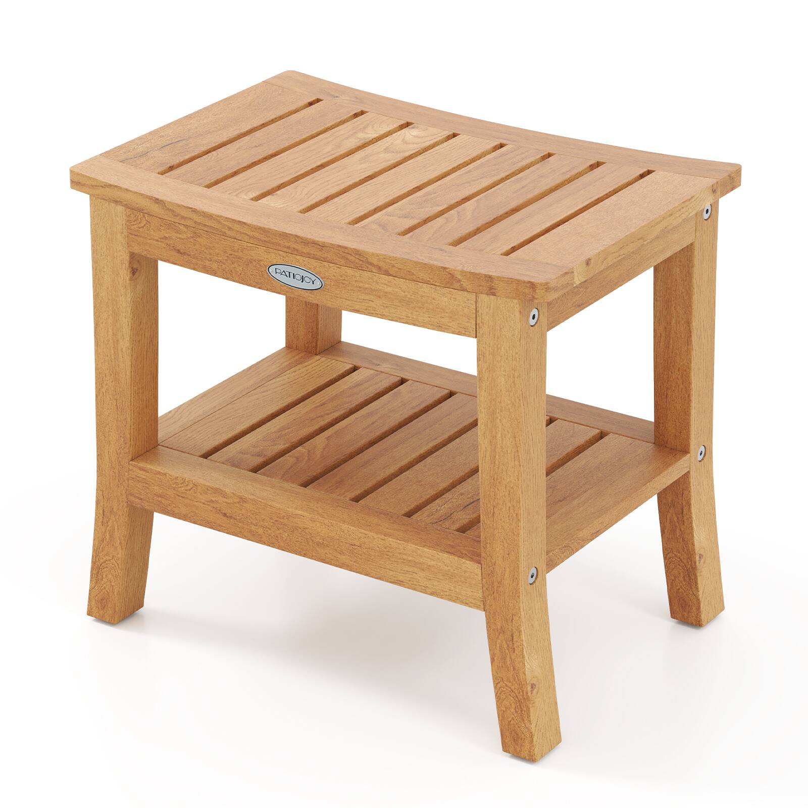 Alt View 9. Gymax - Gymax 20'' Non-slip Shower Bench w/ Storage Shelf Curved Top & Adjustable Foot Pads - Natural.