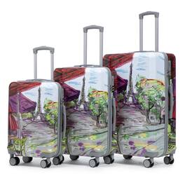 HTUTWOO - PC Spinner Wheel Luggage 3-Piece Set - 20"/24"/28" Carry On Suitcase, Printed Pattern with Combination Lock - Coffee