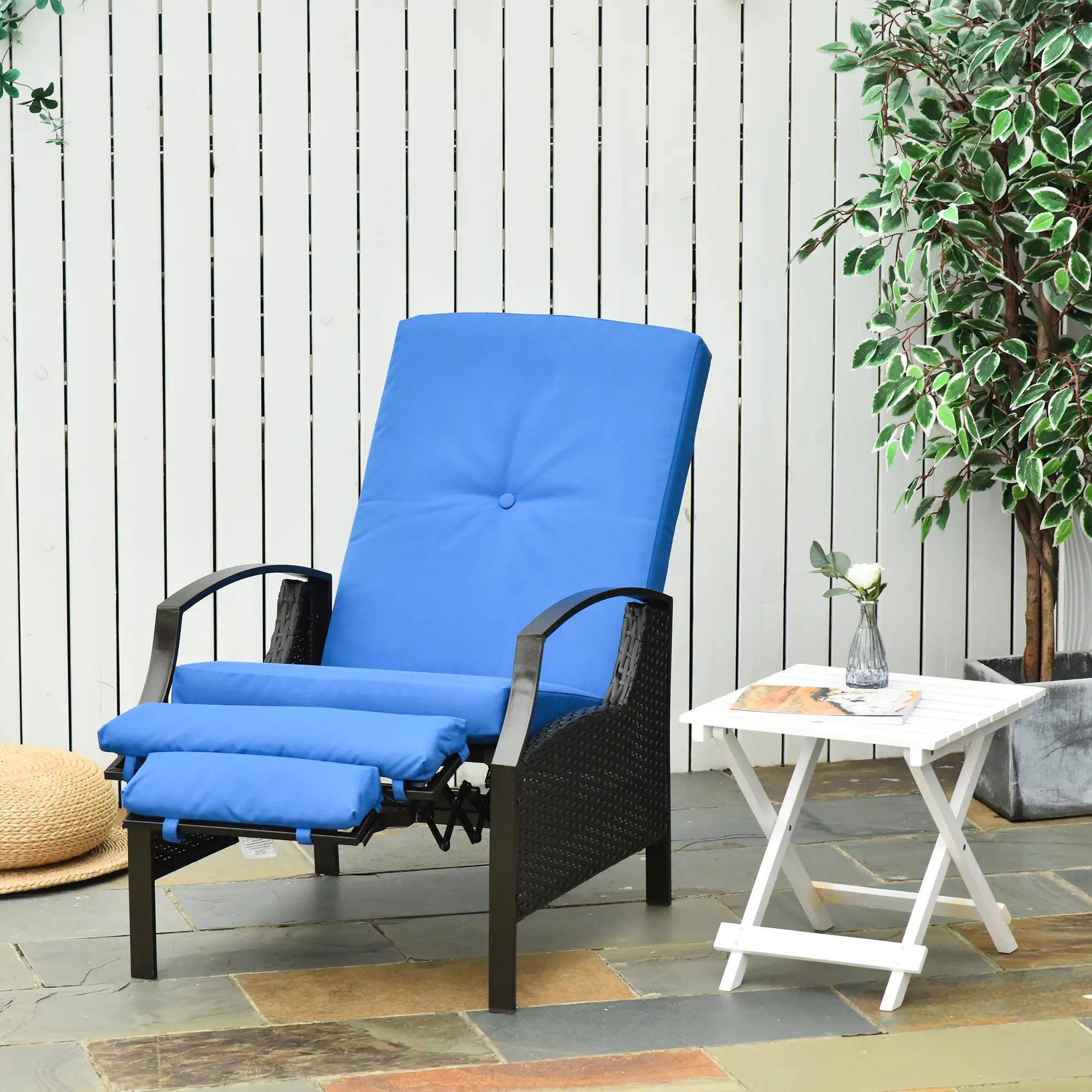 Alt View 4. Spaco - Spaco Patio Recliner Chair, PE Wicker with Comfy Cushions, Armrests - Blue.