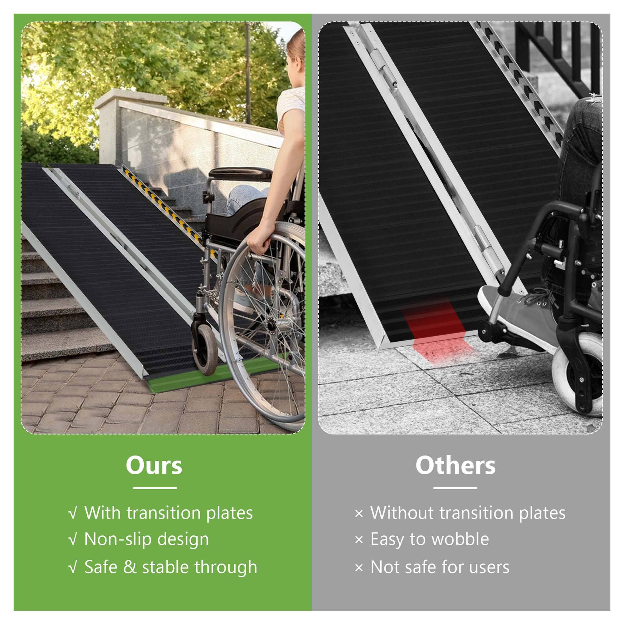 **Ours**

- With transition plates
- Non-slip design
- Safe & stable through

**Others**

- Without transition plates
- Easy to wobble
- Not safe for users