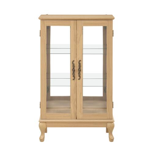 Alt View 4. LUCKY ONE - 25.99in Freestanding Curio Cabinet with Tempered Glass Doors Mirrored Back Adjustable Shelves Light for Office - Oak.