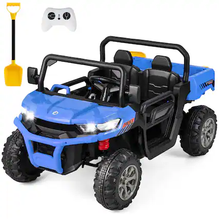 Front. Costway - Costway 24V Ride on Dump Truck Electric 2-Seater Kids UTV w/Dump Bed & Bight Lights and Remote Control - Blue.