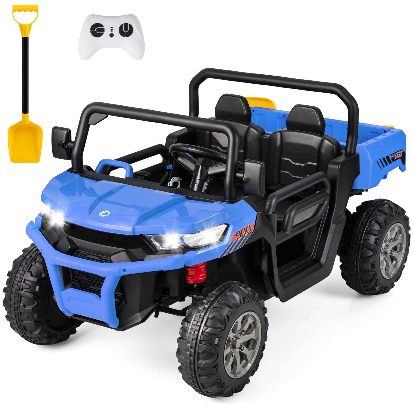 Costway - 24V Ride on Dump Truck Electric 2-Seater Kids UTV w/Dump Bed & Bight Lights and Remote Control - Blue