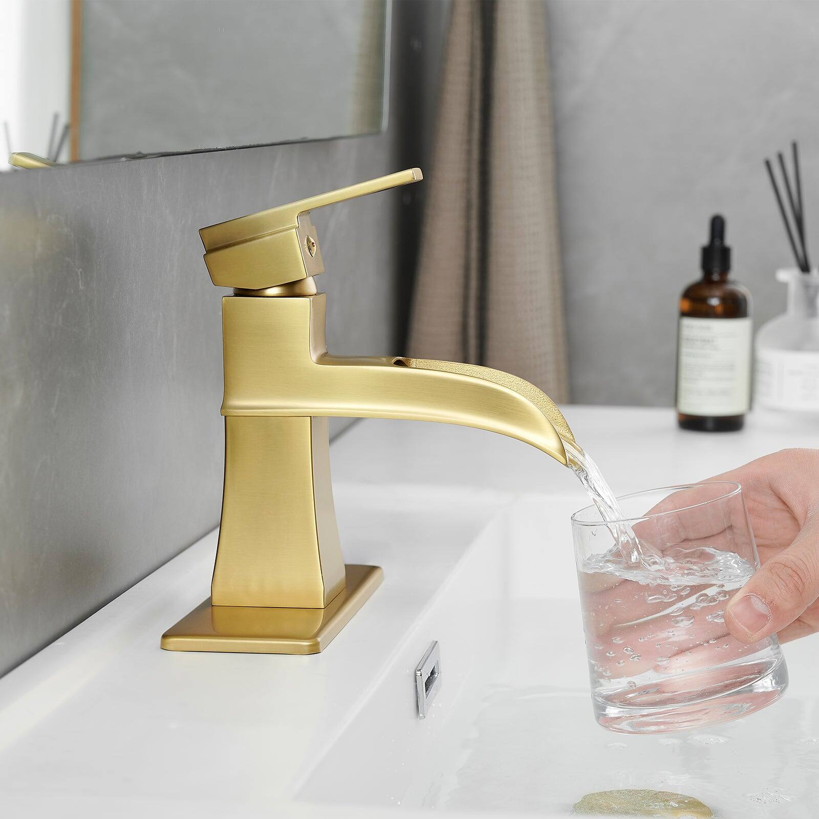 Alt View 9. Boyel Living - Single Handle Single Hole Bathroom Faucet Brushed Gold with Deck Plate Pop Up Drain and Water Supply Hoses - Brushed Gold.