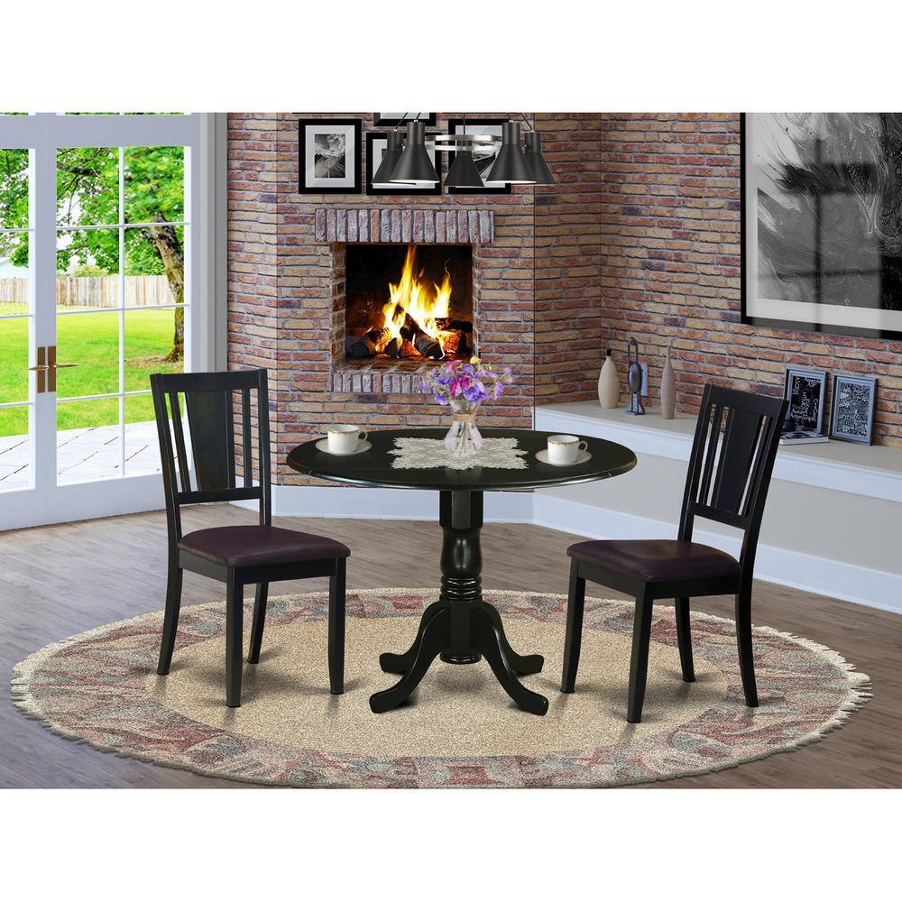 Back. East West Furniture - 3 Pc Kitchen Table set for 2-Dinette Table and 2 Kitchen Chairs - Black.