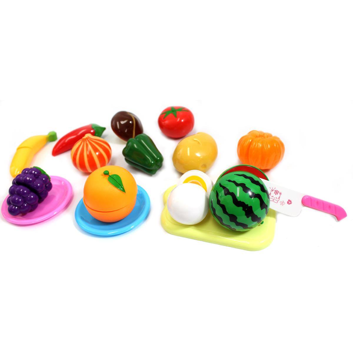 Left. JuzToys - Kids Pretend Fruits and Vegetables Toys – Play Food Cutting Toy Set with Cutting Board and Kife for Pretend Play Kitchen - Multi.