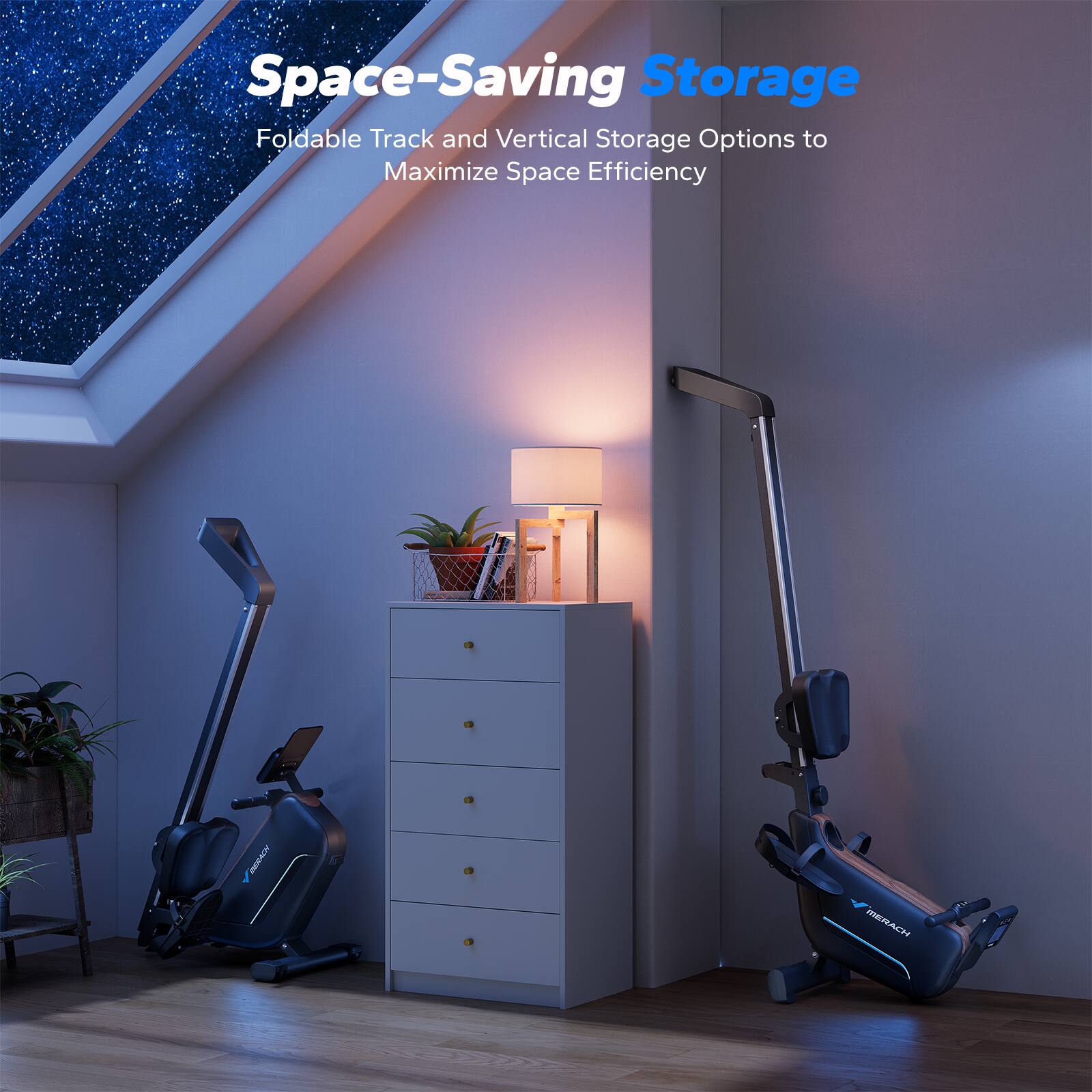 Space-Saving Storage  
Foldable Track and Vertical Storage Options to Maximize Space Efficiency