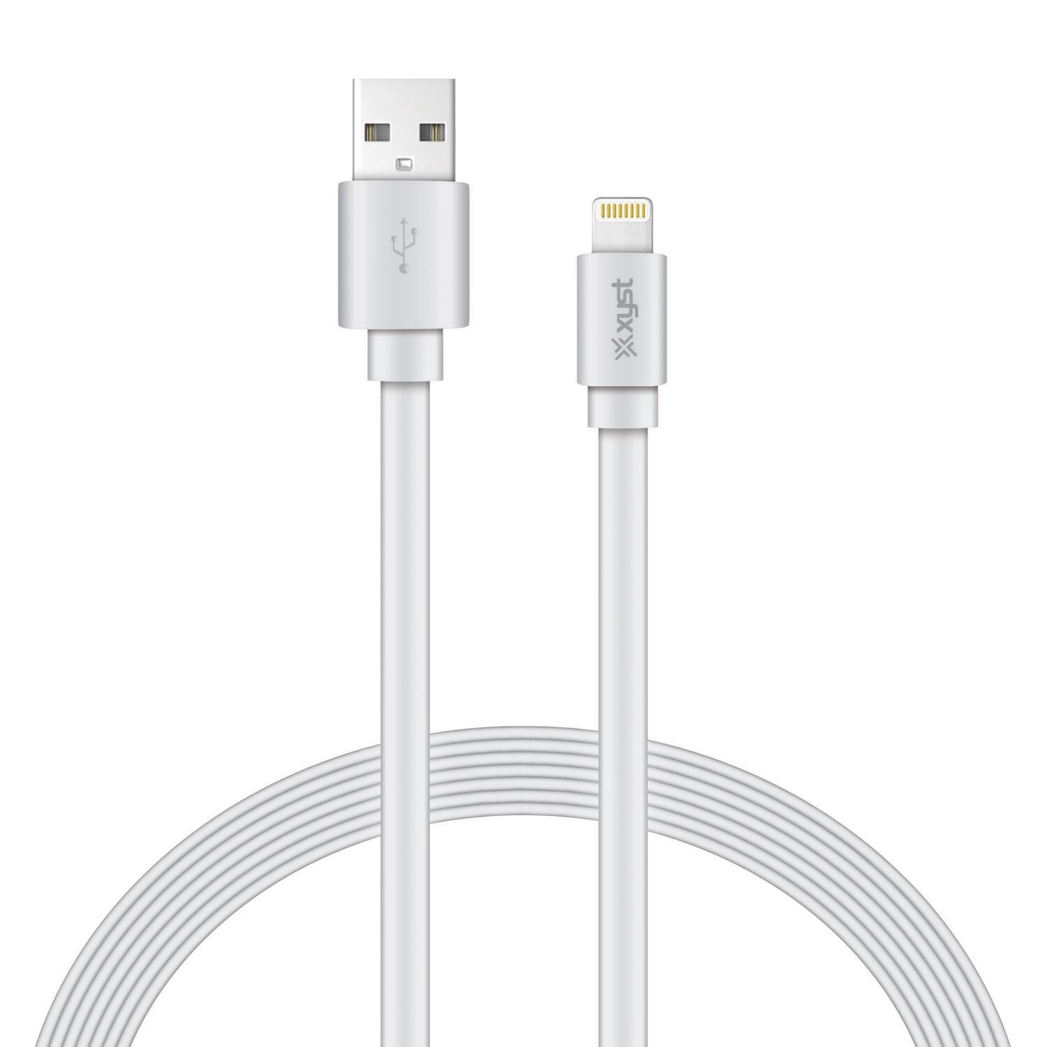 Back. Xyst - Charge and Sync USB to Lightning Flat Cable 4Ft - White.