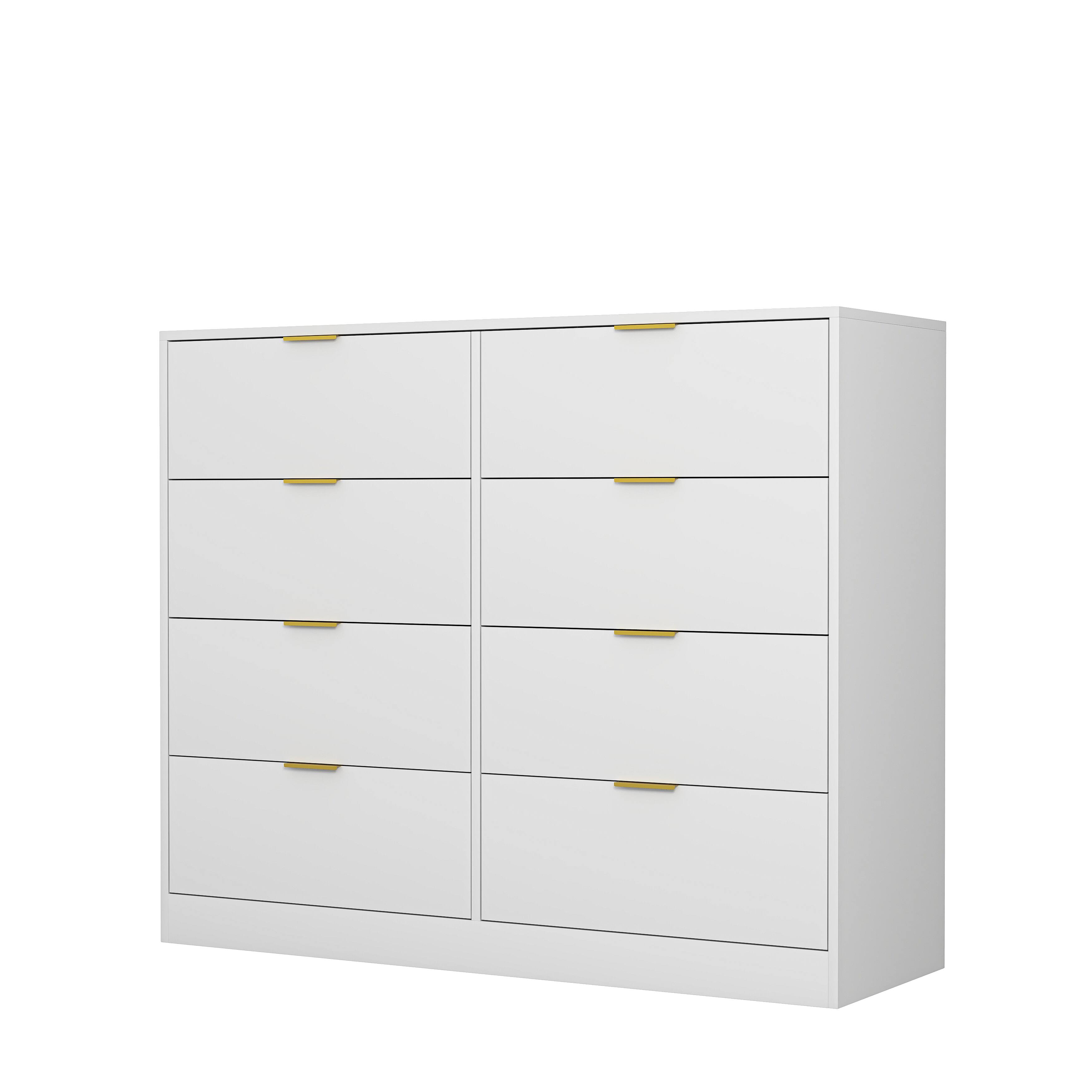 Alt View 4. Z-Edge - 8 Drawer Dresser for Bedroom, Modern Chest of Drawers, Wood Storage Double Dresser with Deep Drawers for Living Room - White.