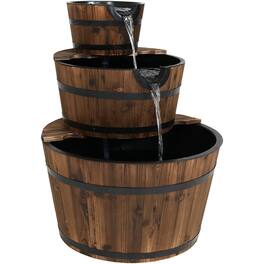 Sunnydaze - Rustic 3-Tier Wooden Fir Barrel-Style Water Fountain - 30 in - Brown
