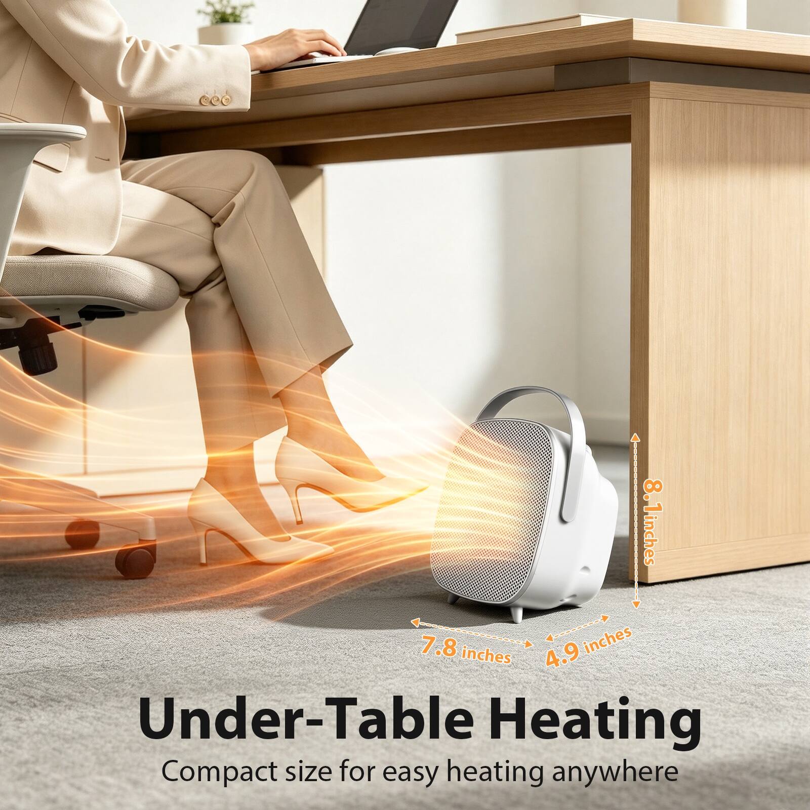 Under-Table Heating  
Compact size for easy heating anywhere  

8.1 inches  
7.8 inches  
4.9 inches