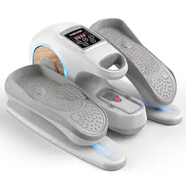 FED Fitness - Under Desk Elliptical Machine, Seated Pedal Exerciser for Seniors Fully Assembled, Portable Quiet Electric Leg Exerciser - White/Gray