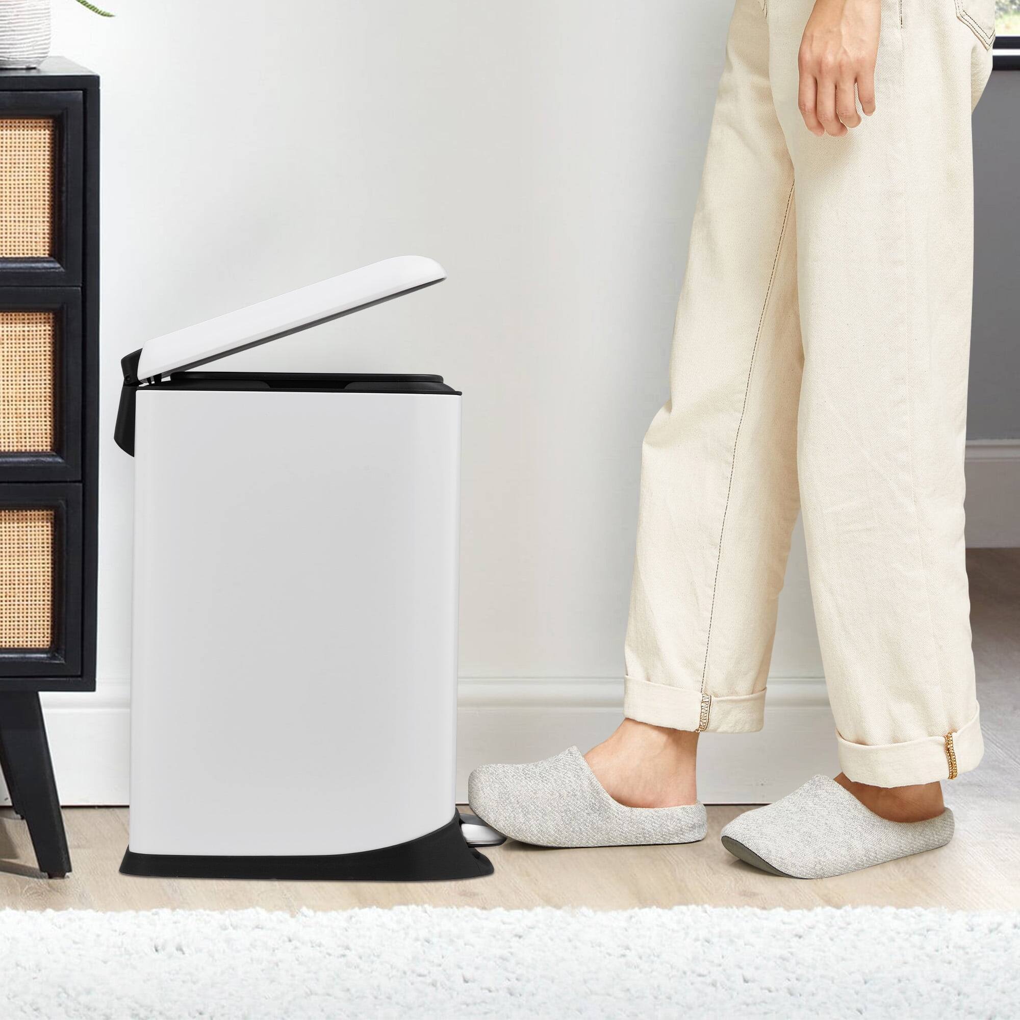 Alt View 6. Homhougo - Bathroom Trash Can with Lid, 12L Stainless Steel Bin, Soft Close Pedal, Fingerprint Resistant - White.
