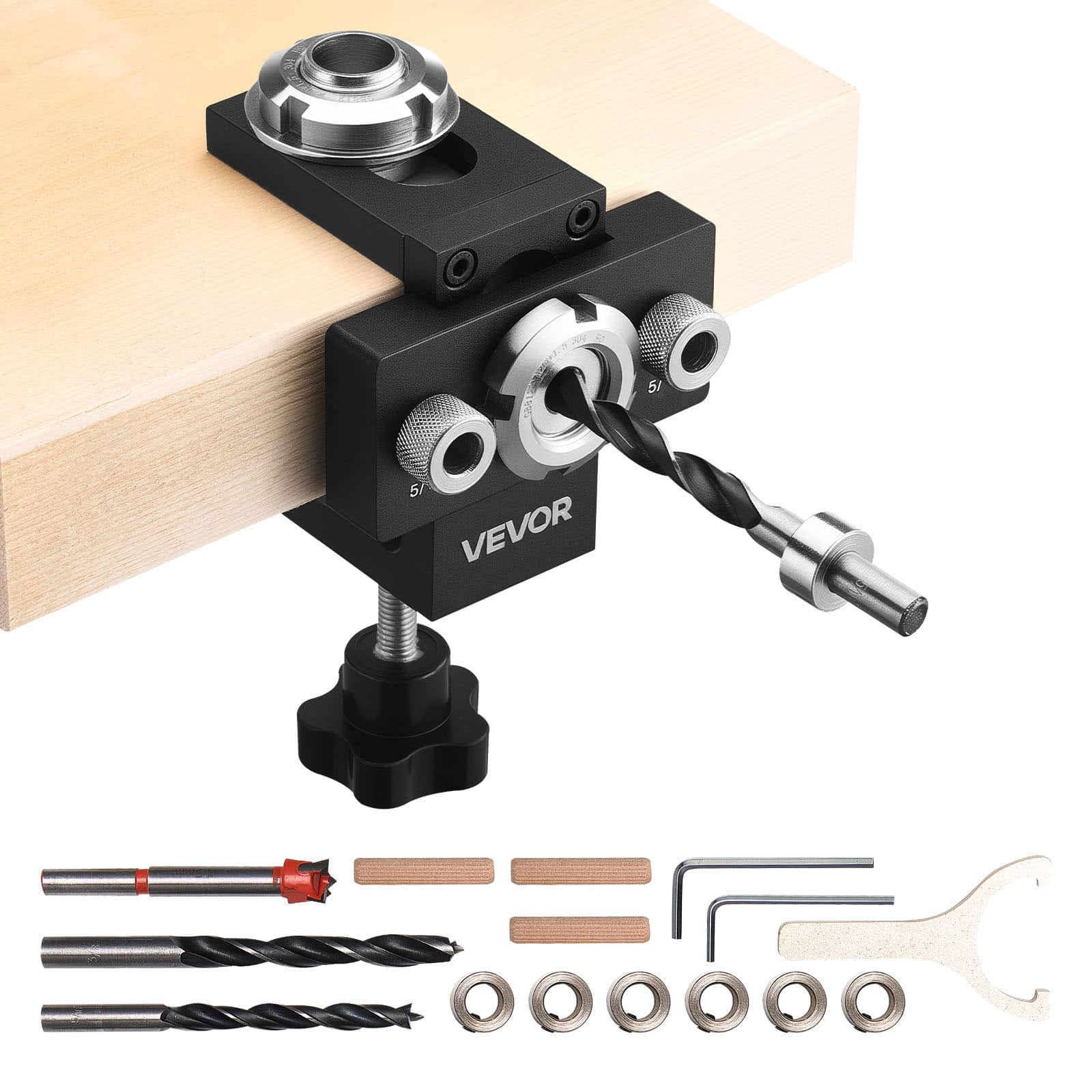 VEVOR - Doweling Jig Kit, Self Centering Dowel Drill Jig for Straight Holes, Aluminum Alloy Woodworking Joints Tool - Orange
