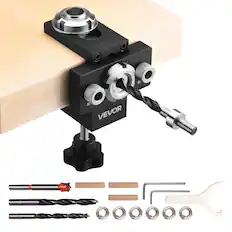 Front. VEVOR - Doweling Jig Kit, Self Centering Dowel Drill Jig for Straight Holes, Aluminum Alloy Woodworking Joints Tool - Orange.