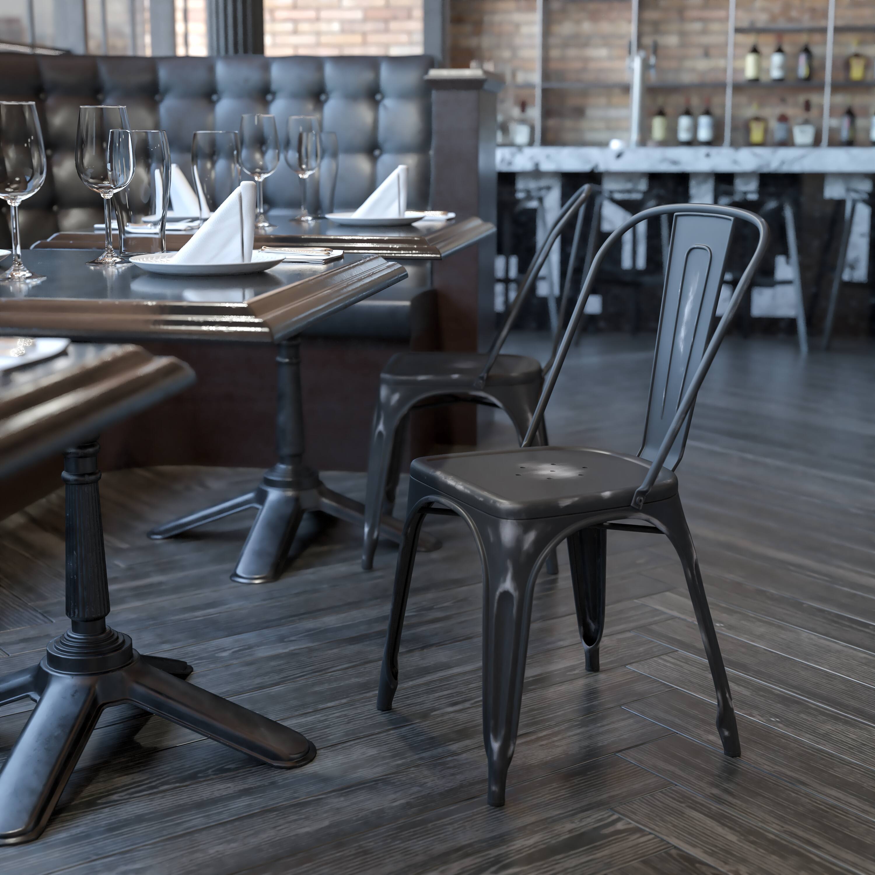 Alt View 1. Emma + Oliver - Commercial Grade Distressed Colorful Metal Indoor-Outdoor Stackable Chair - Black.
