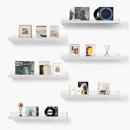 BOMEDA - 6 Pack 16 in Picture Ledge Wall Shelves, Modern Floating Bookshelves for Living Room, Bedroom & Nursery Display - White