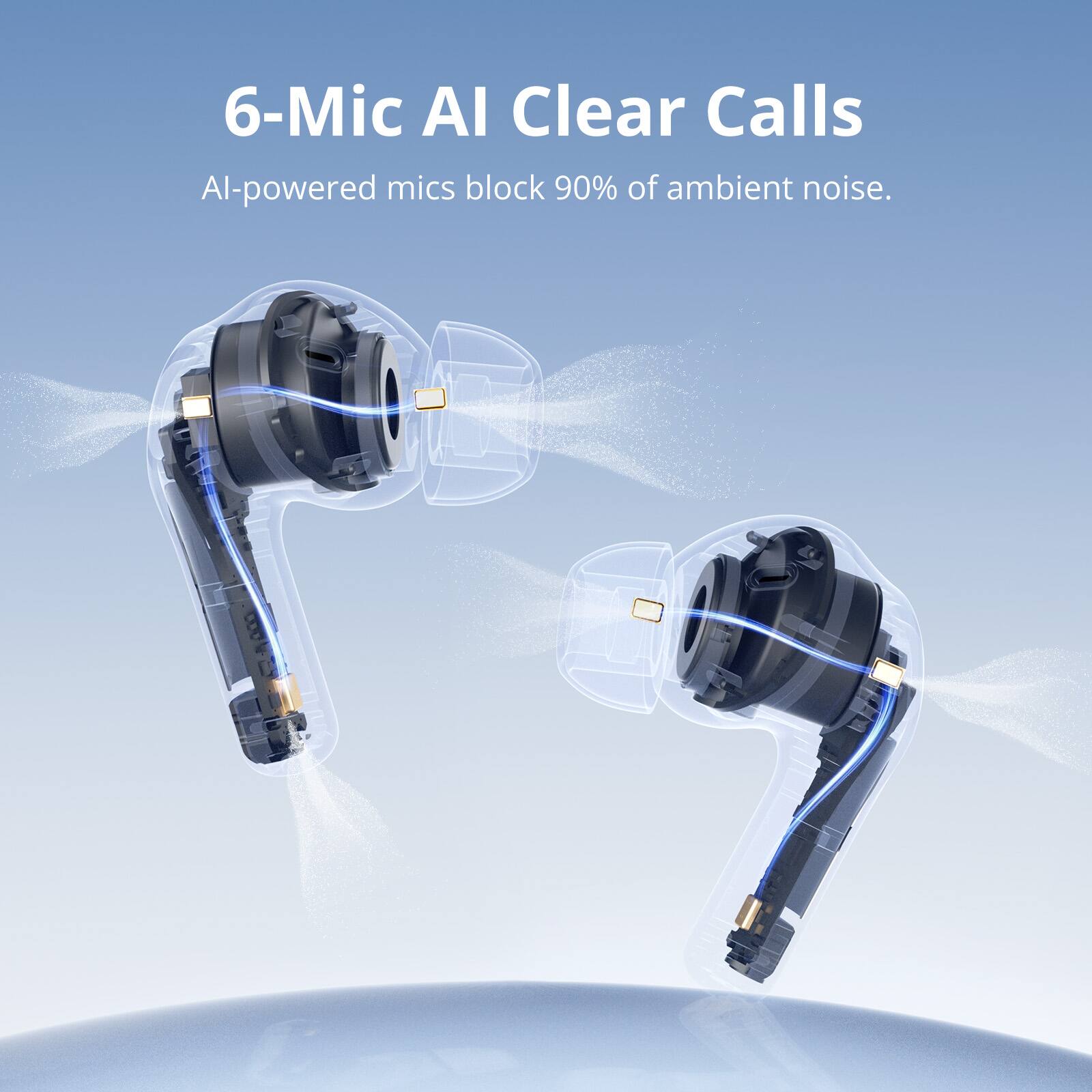 6-Mic AI Clear Calls  
AI-powered mics block 90% of ambient noise.