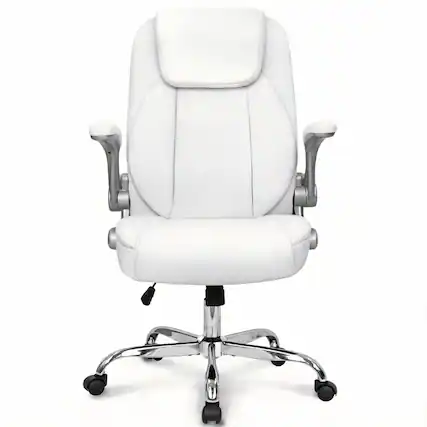 Front. Frangdom - Ergonomic High-Back Gaming Chair Flip-Up Arms Adjustable Swivel PU - White.
