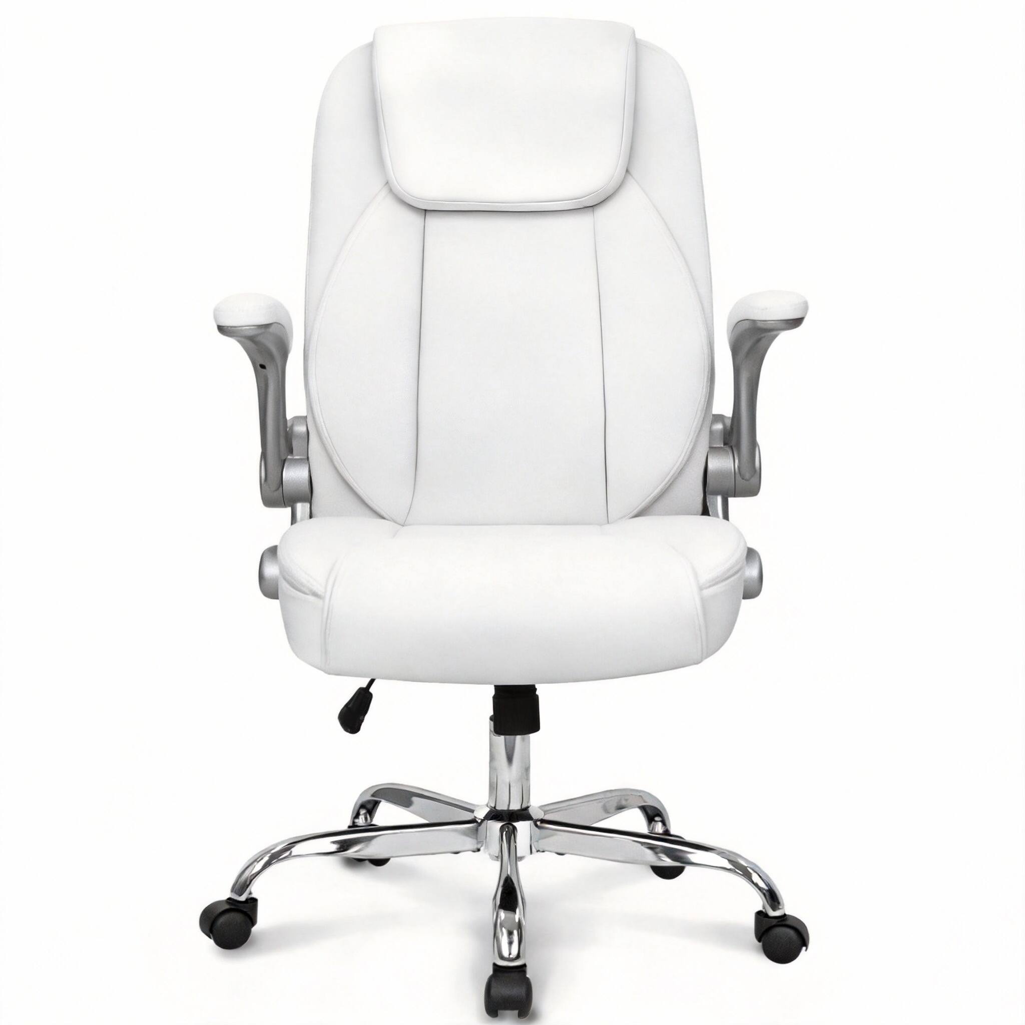 Front. Frangdom - Ergonomic High-Back Gaming Chair Flip-Up Arms Adjustable Swivel PU - White.