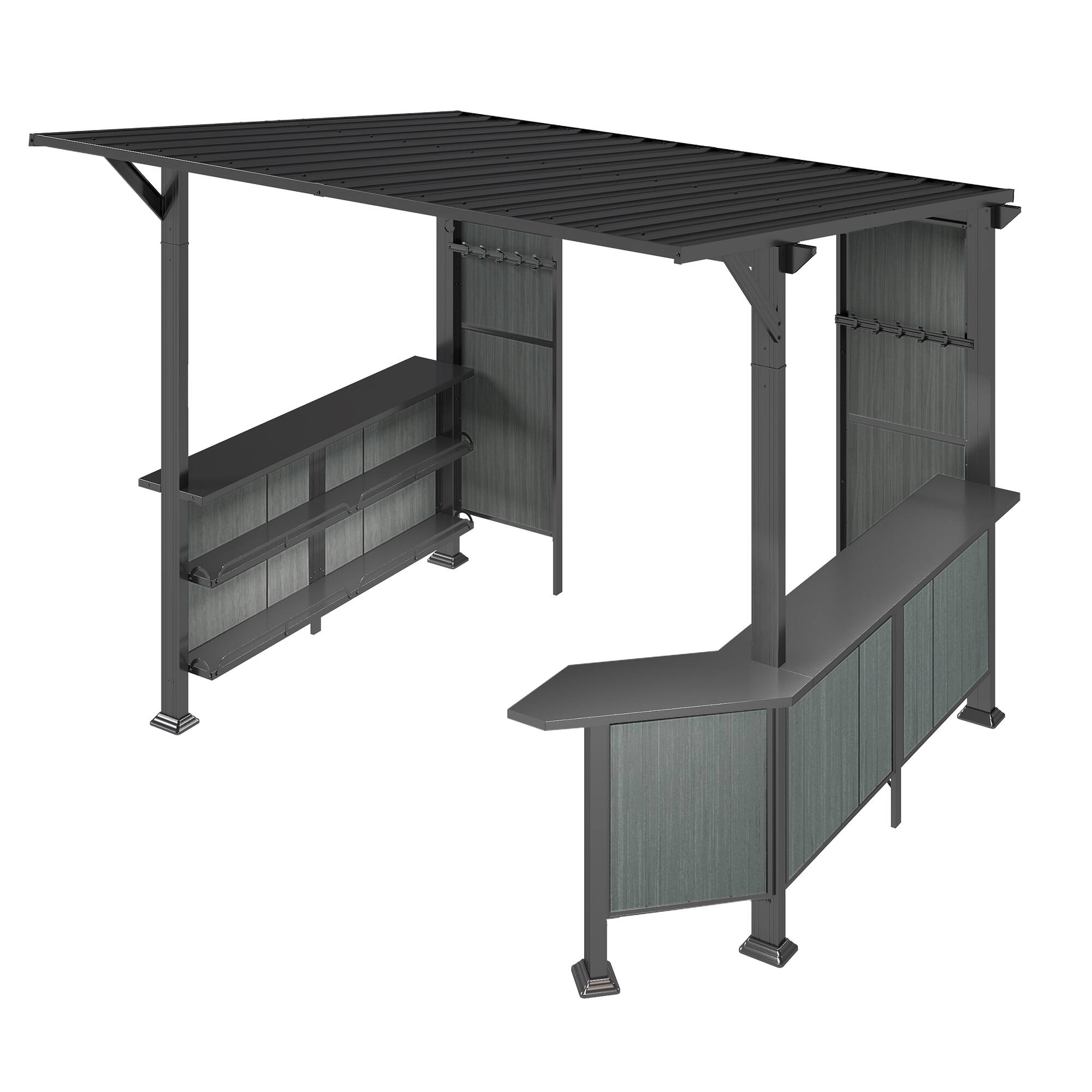 Alt View 5. Mondawe - 9X10FT Galvanized Steel Grill Gazebo，Storage Shelves and Expansion Platform - Grey.