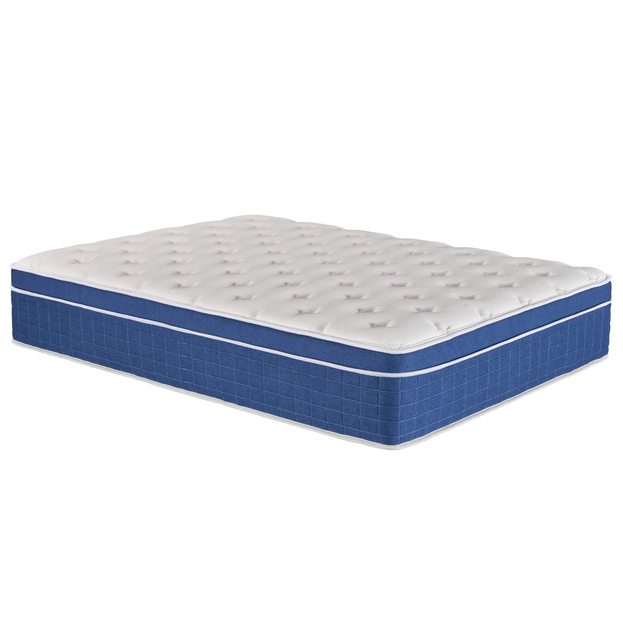 Front. Kadyn - King Size Mattress Box 14 Inch Memory Foam Hybrid With Pocketed Springs, Medium-Firm, White And Blue - White and Blue.