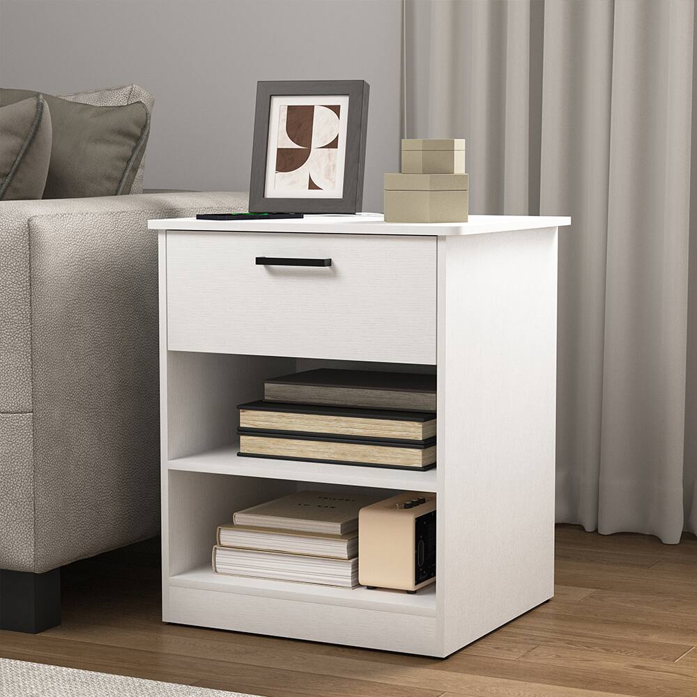 Alt View 7. Spaco - Nightstand with Charging Station,2 USB,Type C,Drawer,Adjustable Shelf - White.